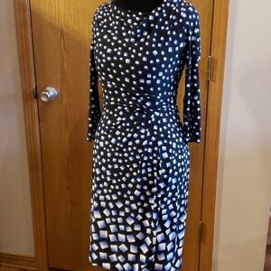 WHBM blue black geometric sleeve stretch dress